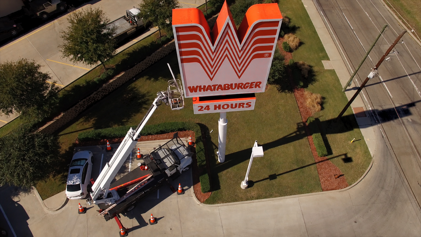 Aerial View of Whataburger Sign Maintenance