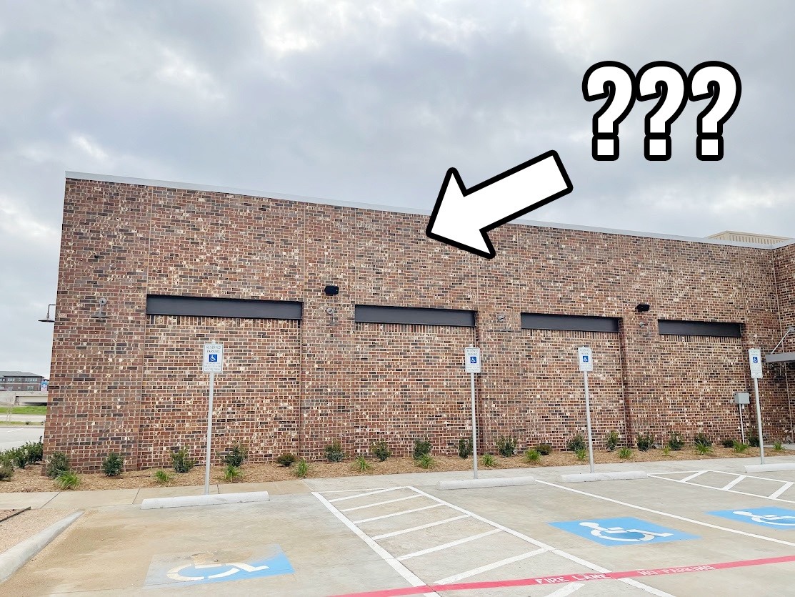 Retail and restaurant building exterior without signage