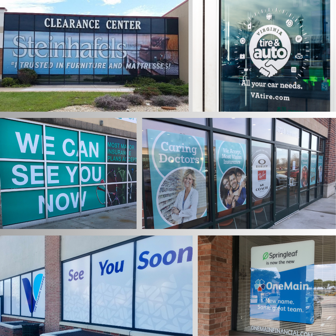 A few window graphic displays for retailers