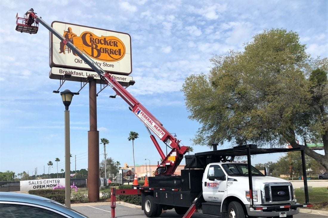 Cracker Barrel - Pylon Sign Being Worked On