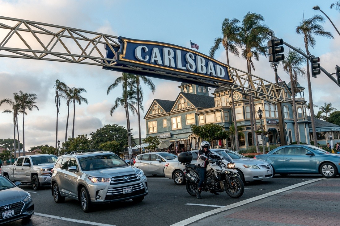 Carlsbad archway sign on flatbed truck