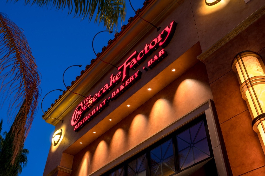 Cheesecake Factory channel letters on front of building