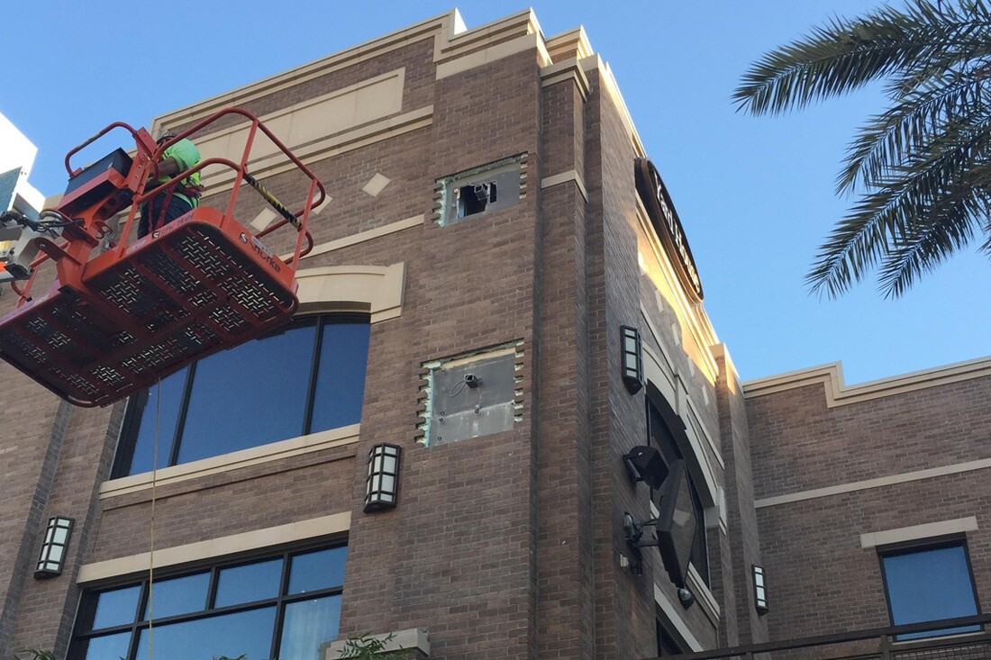 Brick removed from side of the building