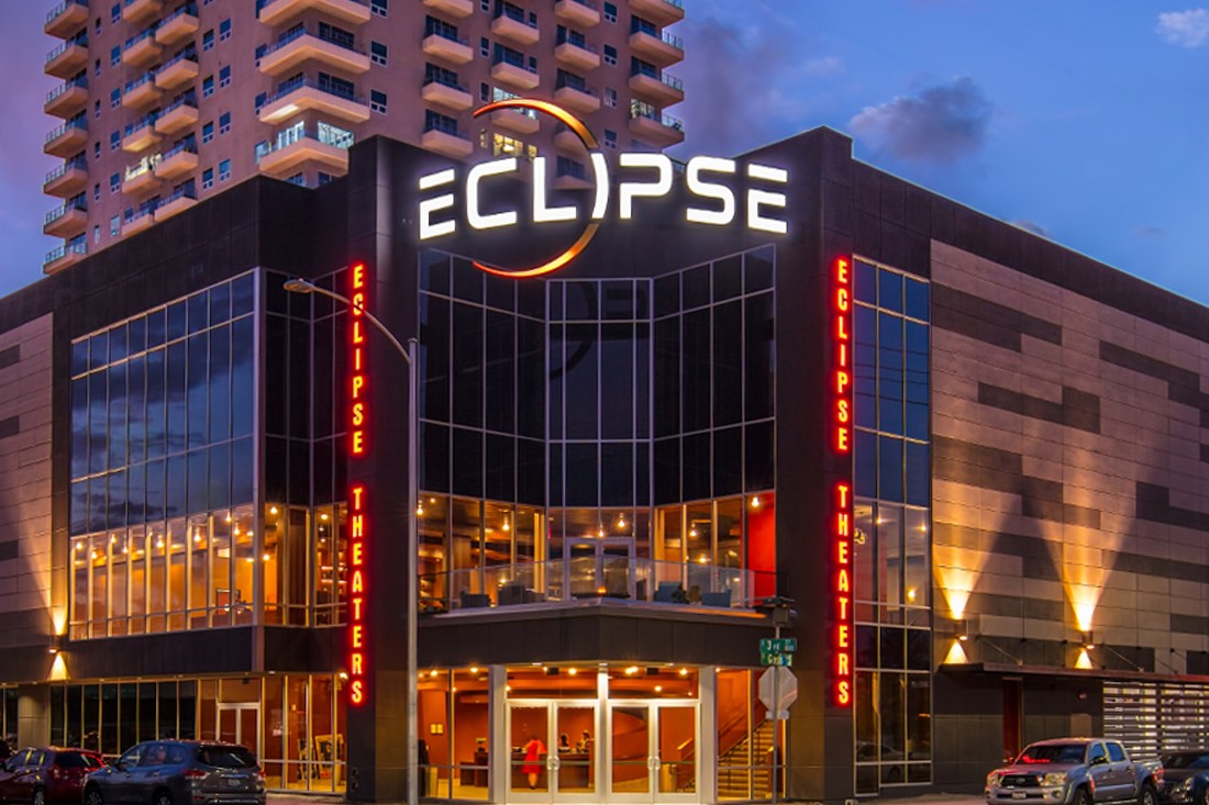eclipse theater custom signage at night