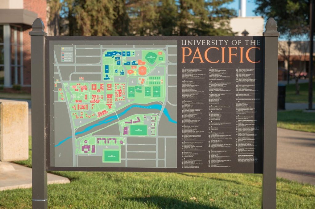 university of the pacific map sign close up