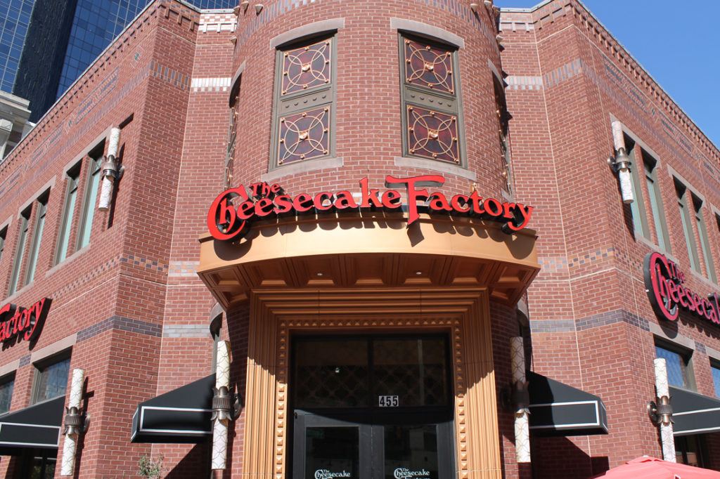 Cheesecake Factory channel letters on front of building